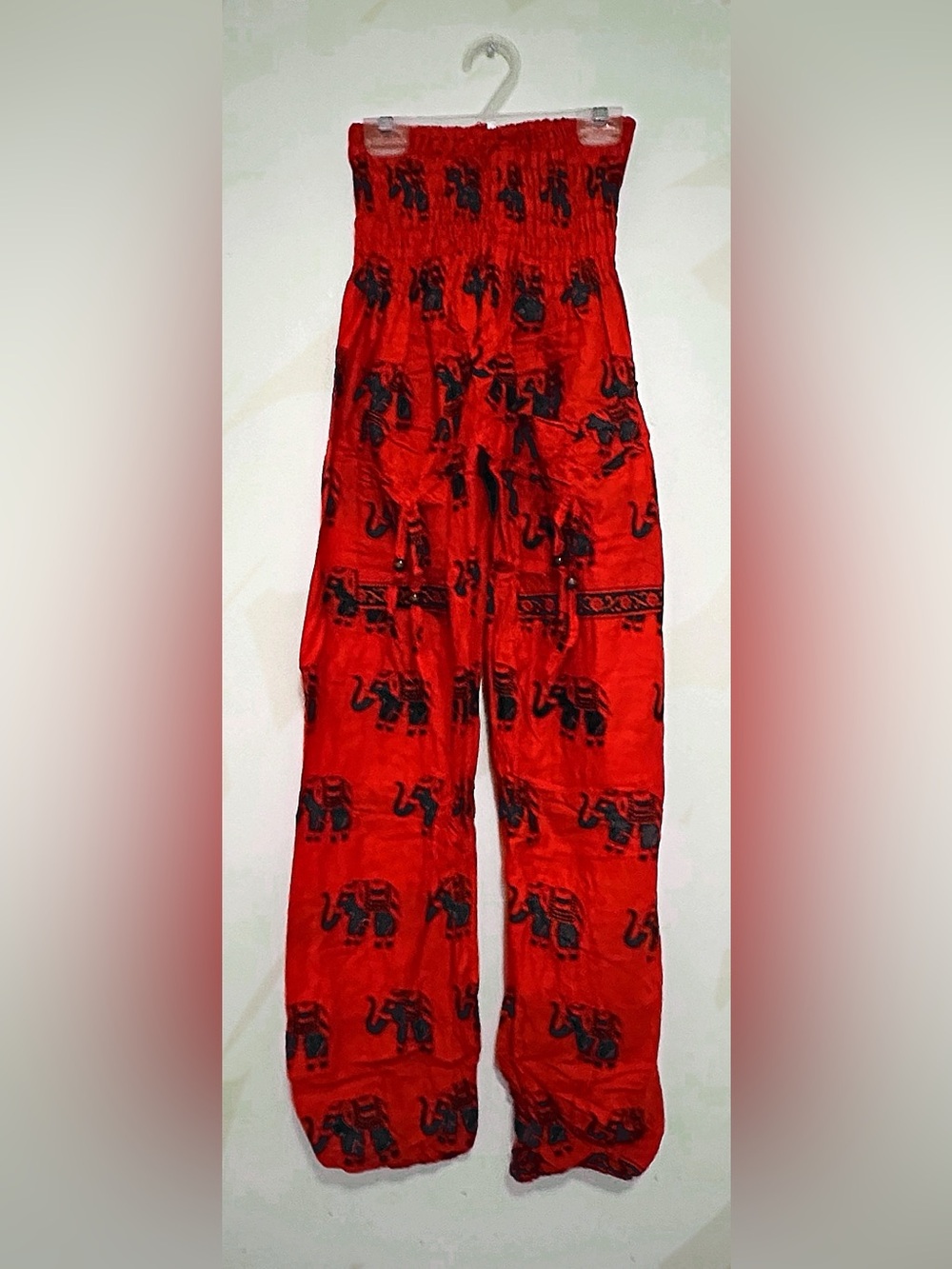 Red Elephant Print Wide-Leg Pants